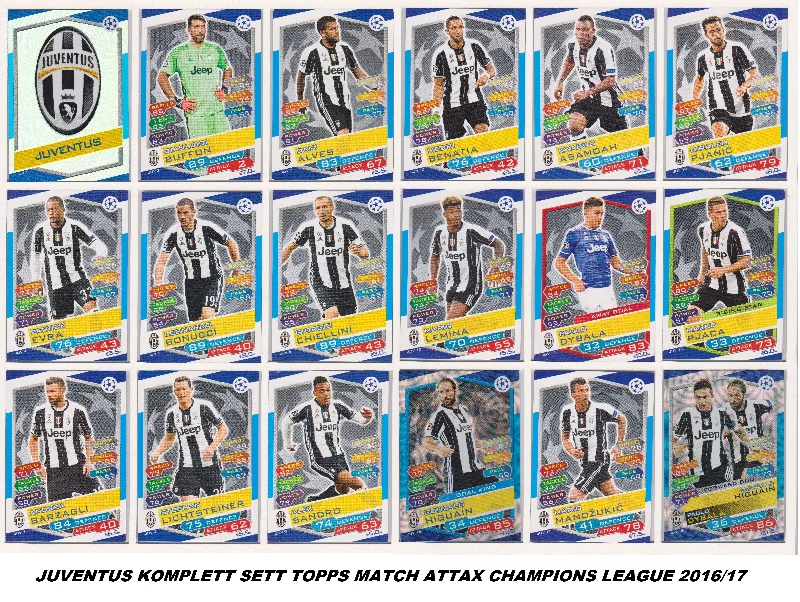 000. JUVENTUS - KOMPLETT SETT MED TOPPS MATCH ATTAX CHAMPIONS LEAGUE 2016/17