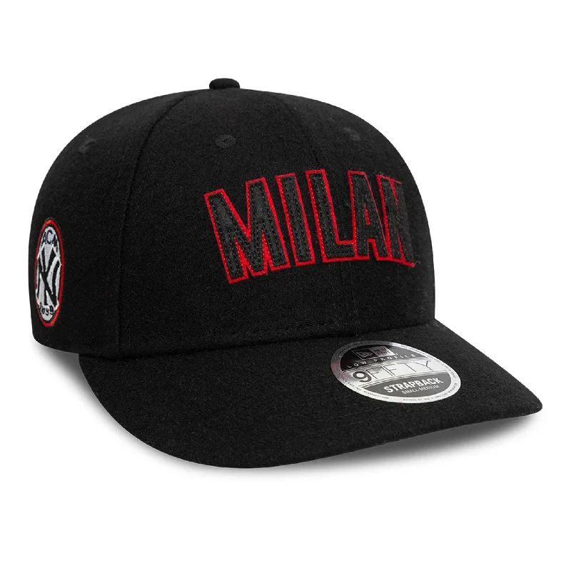 AC Milan x New York Yankees Wordmark Black Low Profile 9FIFTY Strapback Adjustable Cap