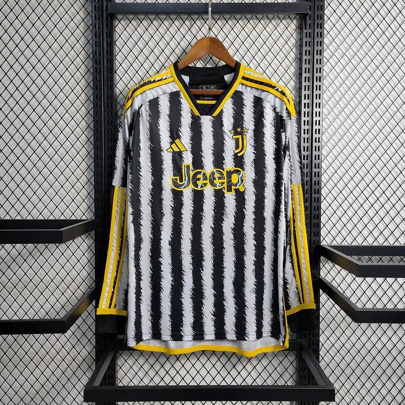 CAMISA MANGA LONGA DO JUVENTUS  23/24 BRANCO, PRETO E AMARELO