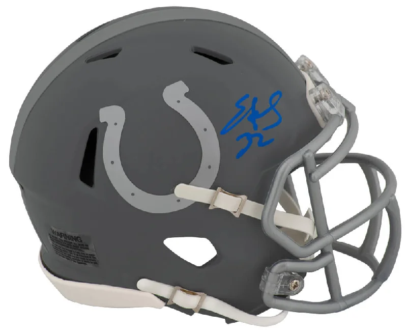 Edgerrin James Signed Indianapolis Colts SLATE Riddell Speed Mini Helmet