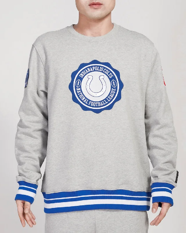 NFL INDIANAPOLIS COLTS CREST EMBLEM MEN'S RIB CREWNECK (HEATHER GREY/ROYAL/ORANGE)