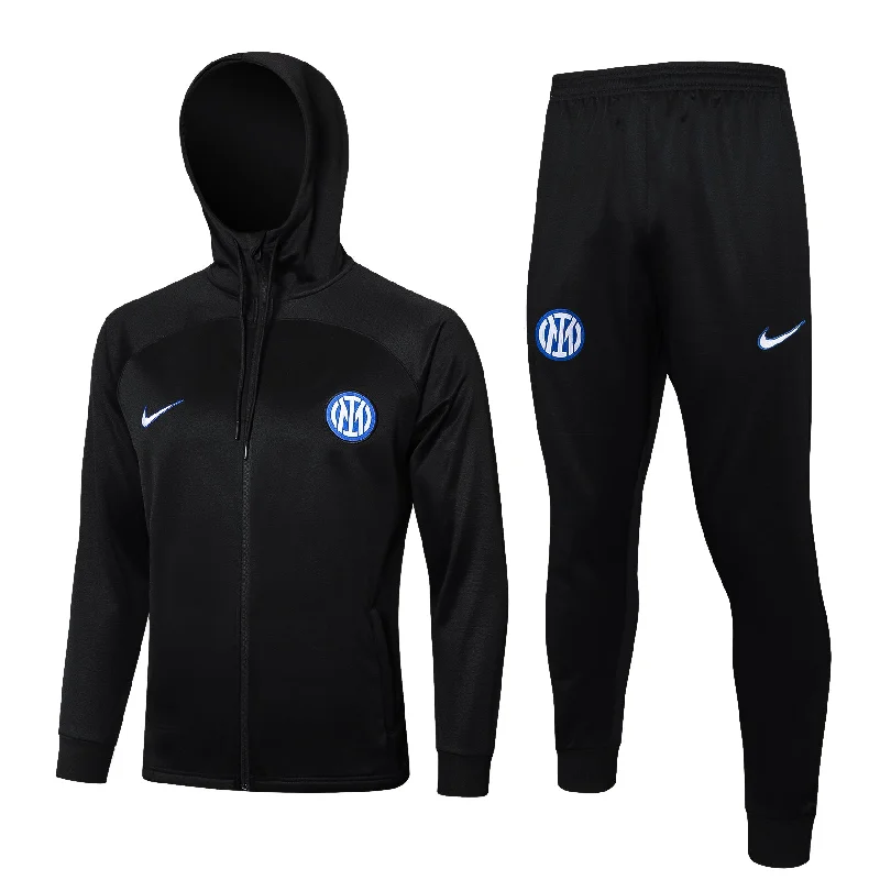 Inter Milan 2024-25 Black Full-zip Hoodie Tracksuit Set