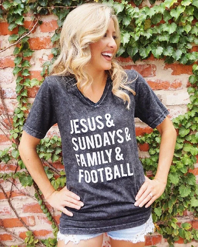 Jesus & Sundays & Family & Football Mineral-Dipped Tee