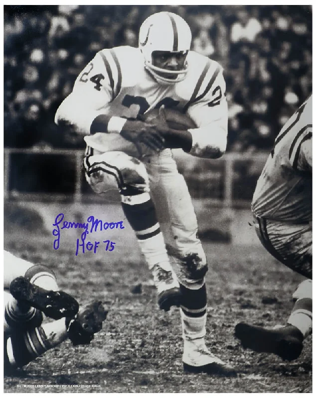 Lenny Moore Signed Colts Action B&W 16x20 Photo w/HOF'75