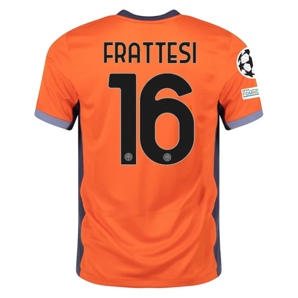 Nike Inter Milan Davide Frattesi Third Jersey w/ Champions League Patches 23/24 (Safety Orange/Thunder Blue)