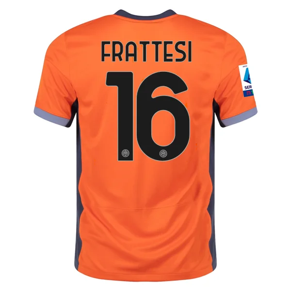 Nike Inter Milan Davide Frattesi Third Jersey w/ Serie A + Copa Italia Patches 23/24 (Safety Orange/Thunder Blue)