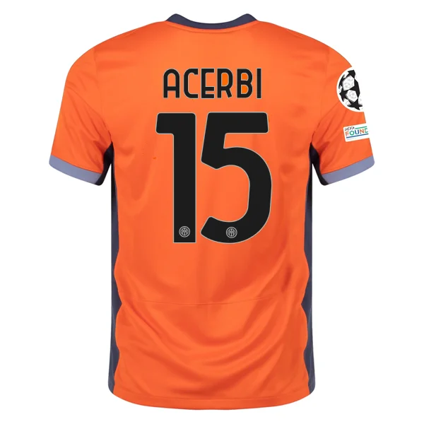 Nike Inter Milan Francesco Acerbi Third Jersey w/ Champions League Patches 23/24 (Safety Orange/Thunder Blue)