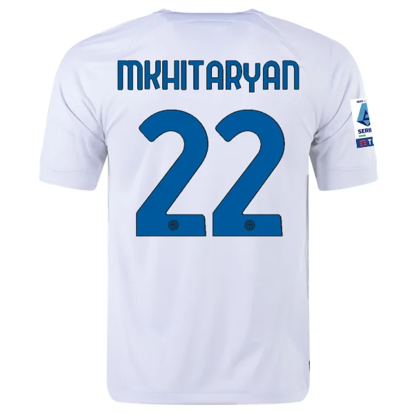 Nike Inter Milan Henrikh Mkhitaryan Away Jersey w/ Series A + Copa Italia Patches 23/24 (White/Lyon Blue)