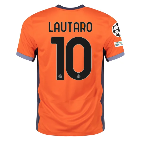 Nike Inter Milan Lautaro Martinez Third Jersey w/ Champions League Patches 23/24 (Safety Orange/Thunder Blue)