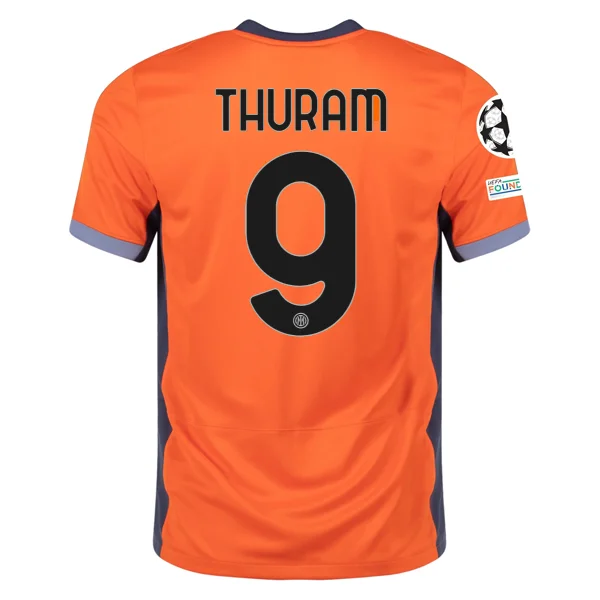 Nike Inter Milan Marcus Thuram Third Jersey w/ Champions League Patches 23/24 (Safety Orange/Thunder Blue)