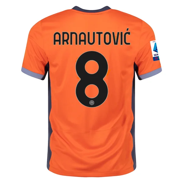 Nike Inter Milan Marko Arnautović Third Jersey w/ Serie A + Copa Italia Patches 23/24 (Safety Orange/Thunder Blue)