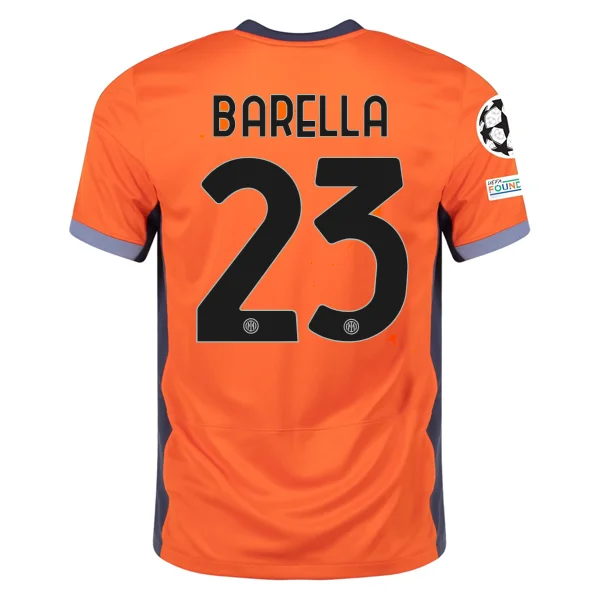 Nike Inter Milan Nicolo Barella Third Jersey w/ Champions League Patches 23/24 (Safety Orange/Thunder Blue)