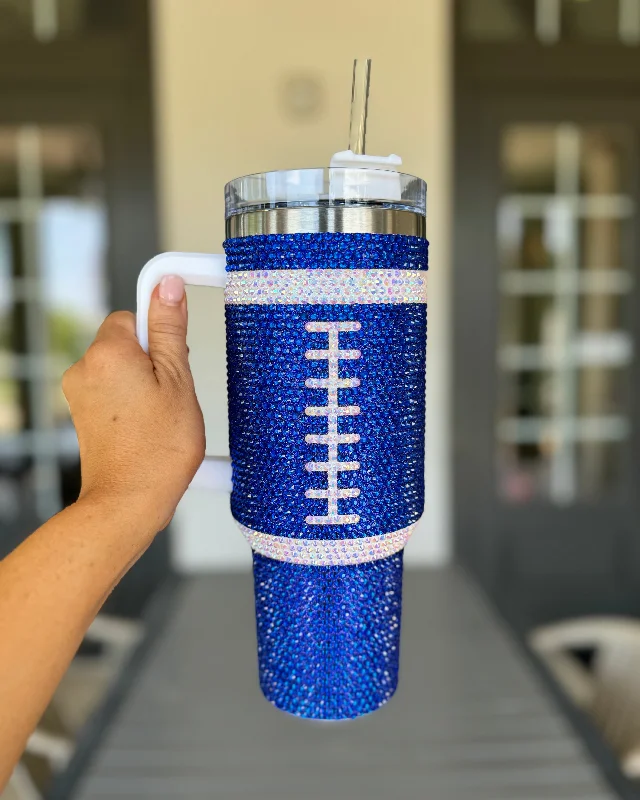 BLACK FRIDAY: Crystal BLUE "Team Spirit" FOOTBALL 40 Oz. Tumbler (Ships Approx. 1/15)