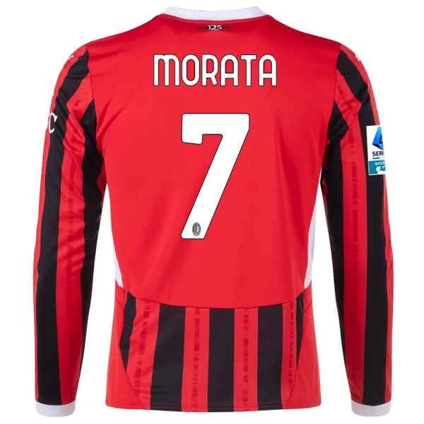 Puma AC Milan Alvaro Morata Home Long Sleeve Jersey w/ Serie A Patch 24/25 (Red/Black)