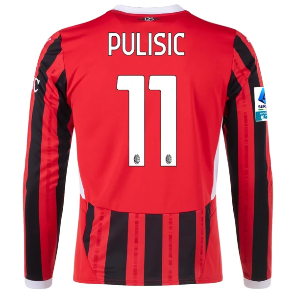 Puma AC Milan Christian Pulisic Home Long Sleeve Jersey w/ Serie A Patch 24/25 (Red/Black)