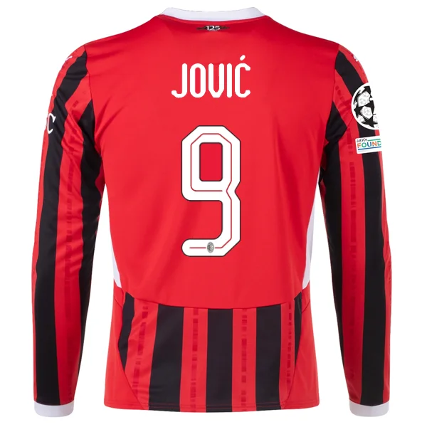 Puma AC Milan Luka Jović Home Long Sleeve Jersey w/ Champions League Patches 24/25 (Red/Black)