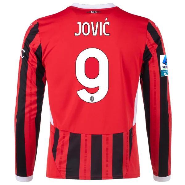 Puma AC Milan Luka Jović Home Long Sleeve Jersey w/ Serie A Patch 24/25 (Red/Black)