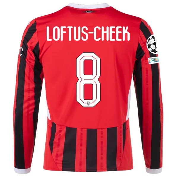 Puma AC Milan Ruben Loftus-Cheek Home Long Sleeve Jersey w/ Champions League Patches 24/25 (Red/Black)