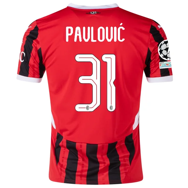 Puma AC Milan Strahinja Pavlović Home Jersey w/ Champions League Patches 24/25 (Puma Red/Puma Black)