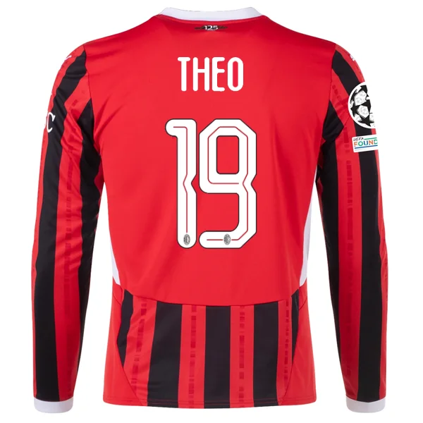 Puma AC Milan Theo Hernández Home Long Sleeve Jersey w/ Champions League Patches 24/25 (Red/Black)