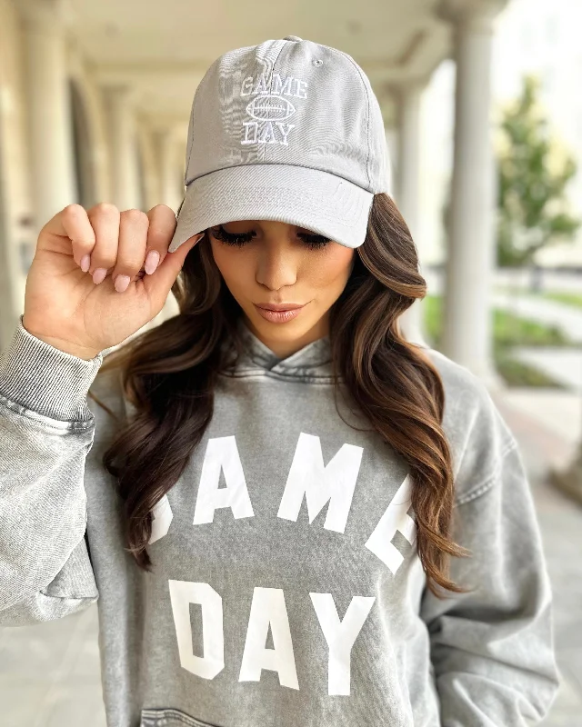 BLACK FRIDAY: Taupe Gray Cotton Embroidered “GAME DAY” Football Cap